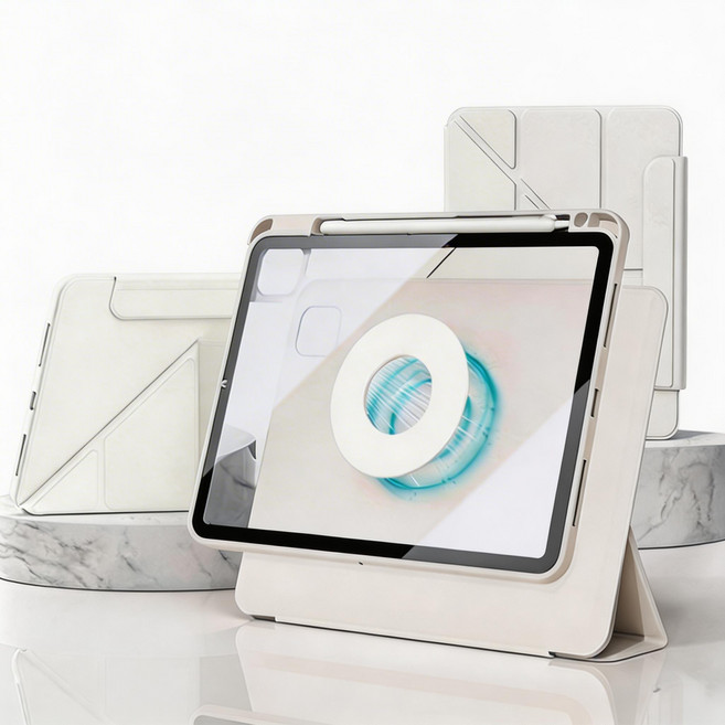 주혜 분리형 720도 회전 아이패드 케이스, 1개, 흰색