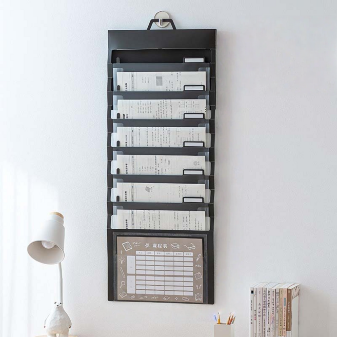 다용도 벽걸이 수납 포켓사무실파일아코디언손잡이시험지파티션 파일, 블랙, 1개
