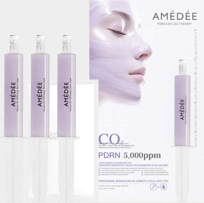 아메디 PDRN 5000ppm 엑소 스킨케어 CO2 탄산 젤 마스크 시트 팩 패키지, 1개, 3개입