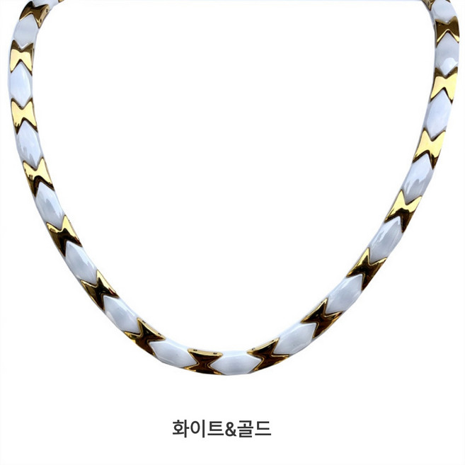 CROWN 써지컬스틸 도자기 게르마늄 음이온 건강 목걸이 4컬러 C643, 화이트&골드, 1개