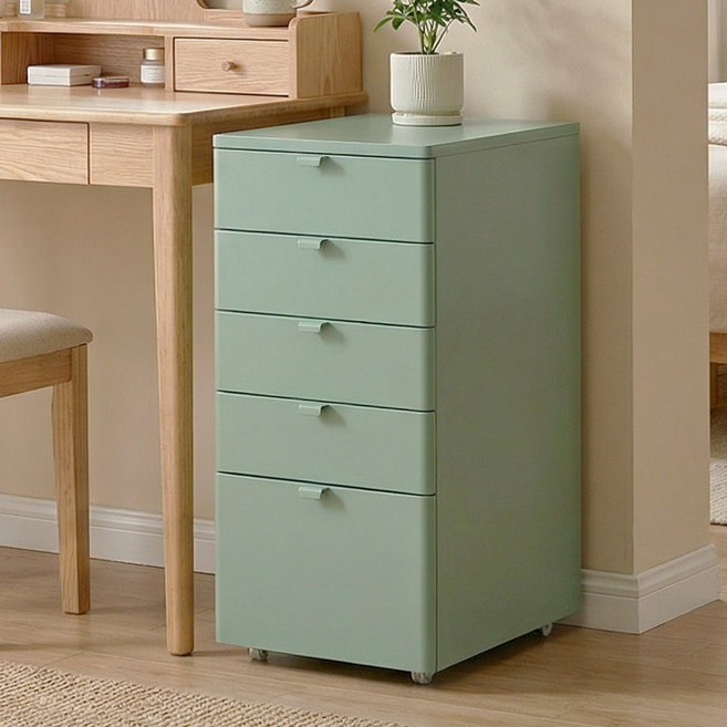 Polyidea 철제 서랍장 이동식 수납장 조립식 서랍장 사무실 거실 데스크 책상밑 공간 활용, 초록색, 5단