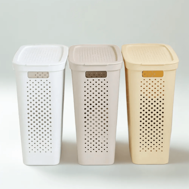 네이쳐리빙 도트패턴 슬림 틈새 빨래바구니, 버터, 2개