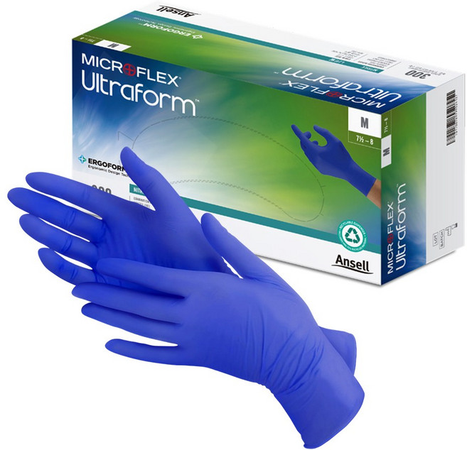 안셀 마이크로플렉스 울트라폼 니트릴 장갑 의료용 진료용 약품방어 글러브 300매, 1개, M, 블루