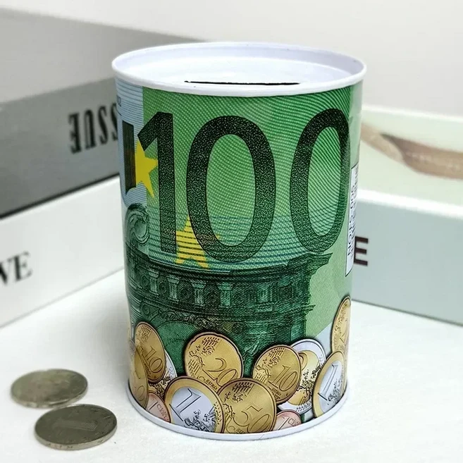 돈을 절약하는 Tinplate 실린더 상자 재사용 가능한 가정용 동전 트레이 저장 탱크 어린이 유로 그림, 07 100