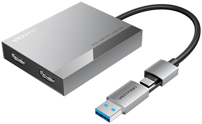 벤션 USB C타입 듀얼 HDMI 4K 60Hz 디스플레이링크 어댑터 ACX(ACXHB), 메탈실버, 1개