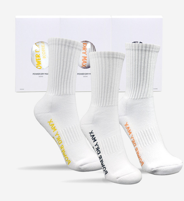 언디자인드라이프 쿨맥스 논슬립 스포츠양말 3족세트 여자 장목 3중쿠션, 화이트(블랙/옐로우/오렌지), 3개