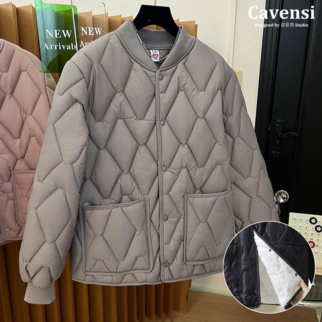 【Cavensi】輕量型保暖菱格壓紋鋪棉外套 大尺碼女棒球外套