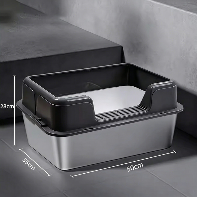 스테인리스 고양이 화장실 반밀폐형, 1개, 검정