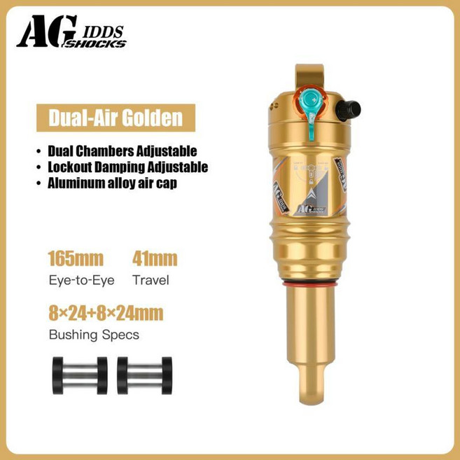 쇼크 업소버 리바운드 조절 고압 서스펜션 스프링 다운힐 자전거 리어, 1개, 6. Dual Air Gold-165