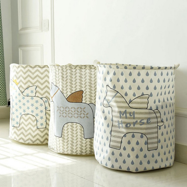 클린에버 북유럽 원형 패브릭 빨래 바구니 60리터 런드리바구니, 스트라이프