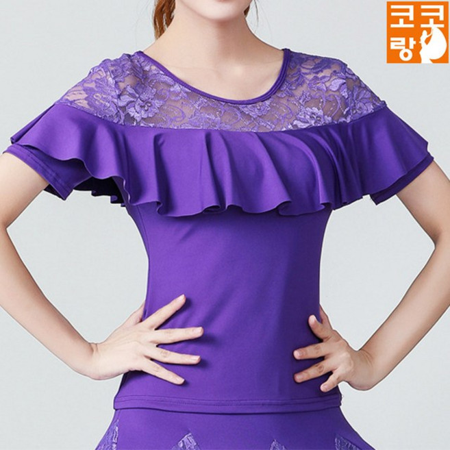 제쓰 밸리탑 밸리댄스복 라인 줌바 댄스티 밸리 벨리, XL, 퍼플