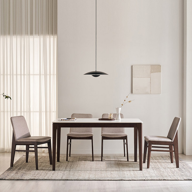 [삼익가구] 어썸 통세라믹 원목 4인 6인 식탁 풀세트, 월넛(화이트), 4인 세트(의자4)