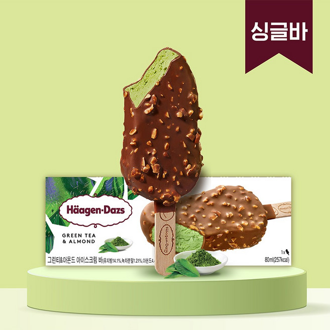 하겐다즈 아이스크림 스틱바 그린티앤아몬드, 3개, 80ml