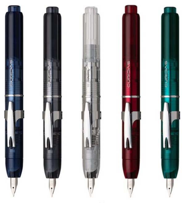 플래티넘 큐리다스 노크식 만년필 선물용 입문용 노크식 휴대용, 블루, EF