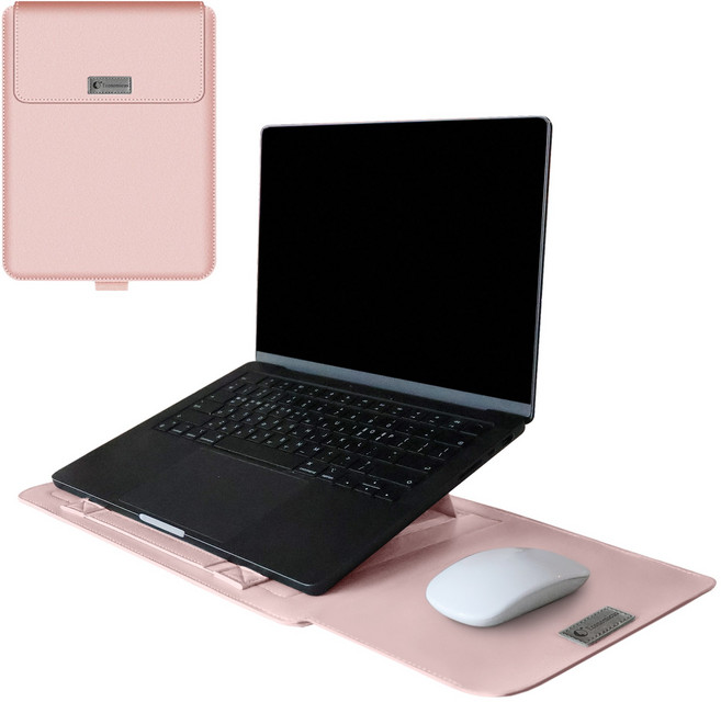 이코노미쿠스 거치대겸용 맥북 LG그램 삼성 13인치 15인치 16인치 17인치 노트북 파우치 커버 가죽, 핑크, 1개