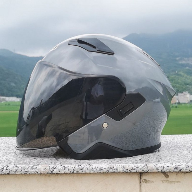 빅사이즈 헬멧 대두용 모터사이클 반투구형 클래식 내피 분리 가능 4계절 자전거용 고글 포함, 3XL, 혼다 그레이 티 렌즈