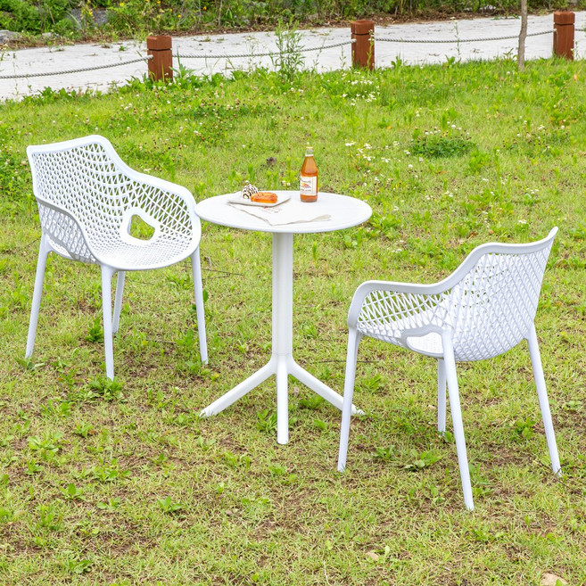 리사 루이 암 2인 야외 실내 테이블 의자 세트 카페, 화이트
