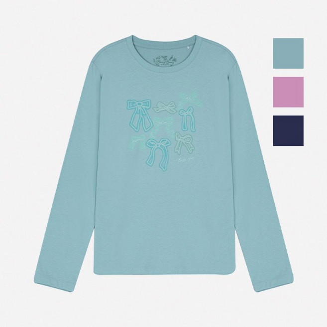 뱅뱅 여성 봄/가을 리본 자수 디테일 포인트로 화사한 데일리 룩으로 입기 좋은 리본프린트 긴팔티