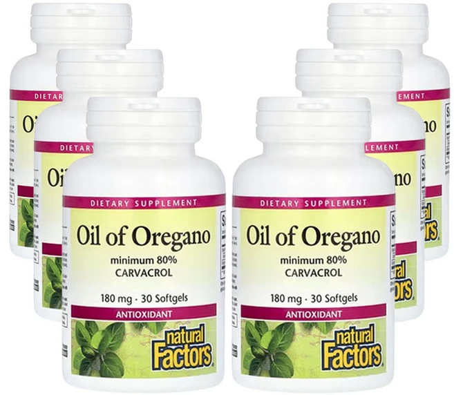 네츄럴팩터스 오레가노 오일 180mg 30소프트젤, 30정, 6개 - 쿠팡