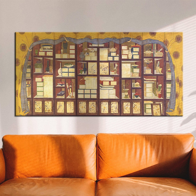 한국화 민화 신사임당 신윤복 책가도 풍수 전통 민속화 풍속화 인테리어 학교 교실 교육 그림 캔버스 액자, 25.장한종-책가도