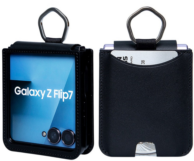 폰누리 갤럭시 Z플립7 링 힌지보호 가죽 카드 휴대폰 케이스
