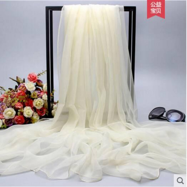 無標題 雪紡絲巾 女士雪紡絲巾 冰絲薄款長款大沙灘巾純色空調披肩, 米白色200*120, 1個