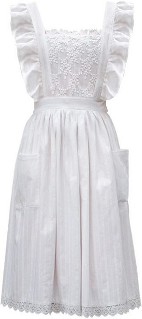 티류으스 빈티지 자수 레이스 롱 앞치마 원피스형 홈파티 집들이 신혼부부 주방용품 H070751, 무료, 화이트