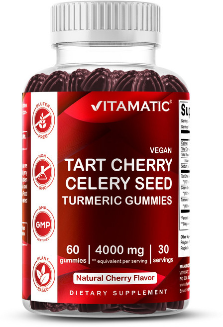 비타매틱 타트 체리 & 샐러리 씨드 구미 - 4000mg 상당 용량 (10:1 추출물 400mg) - 60구미, 1개, 60회분