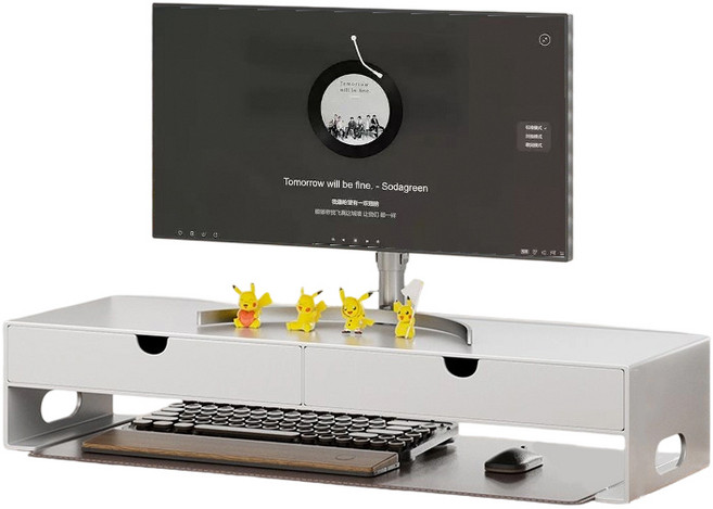 Wiseha 설치 필요없음 서랍형모니터 받침대 탄소강 스탠드 와이드 선반, 서랍60*10.7*21, 화이트