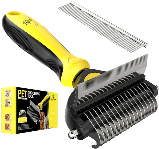 Spring Blossoms-봄꽃 2 in 1 고양이 & 강아지용 전문 미용 브러시 - 엉킨 털 털뭉치 제거 애완동물용 안전 브러시 탈모와 성가신 털 날림 문제 해결, 1세트, 레몬 - 쿠팡