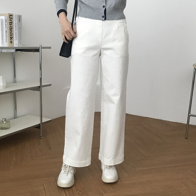 여성 통바지 면 스판 뒷밴딩 10부 팬츠 간절기 데일리 체형커버 편한 마듀 바지