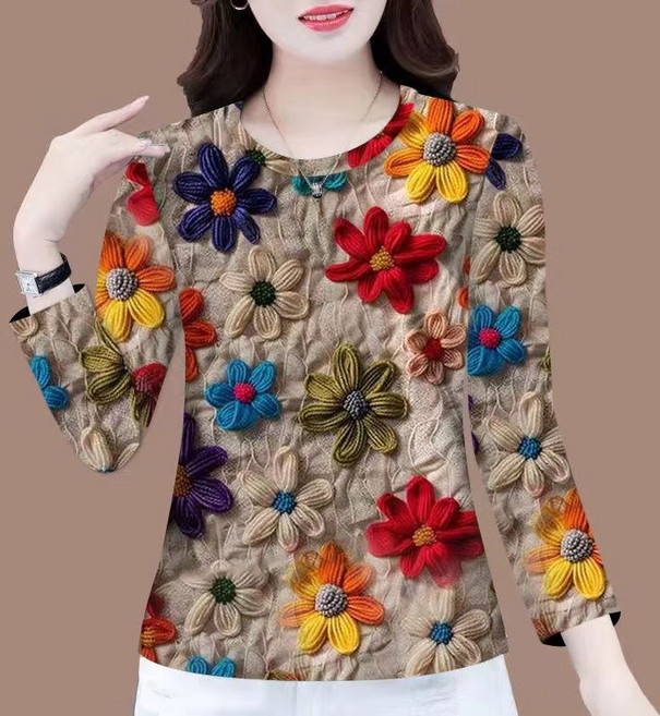 DELIFE 여성 플라워 긴팔 티셔츠 봄가을 꽃무늬 긴팔티 엄마옷