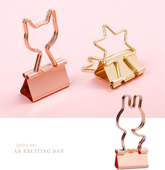 주엘리 더블클립 제본 클립 서류 집게 로즈골드 귀여운, 20개, 토끼 19mm