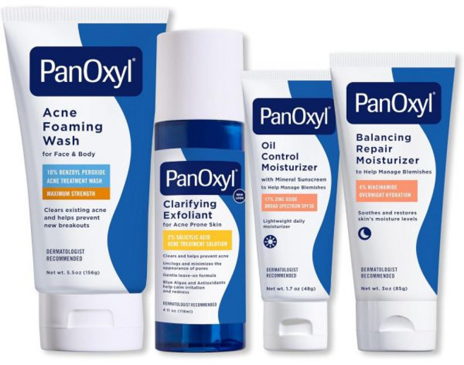 팬옥실 완전 클렌징 관리 및 보습 번들 여드름 포밍 워시 벤조일 과산화물 10 PM 밸런싱 리페어 보습제 AM 오일 컨트롤 2 살리실산 함유 각질 제거제, 팬옥실 완전 클렌징 관리 및 보습 번들 여드름 포밍 워