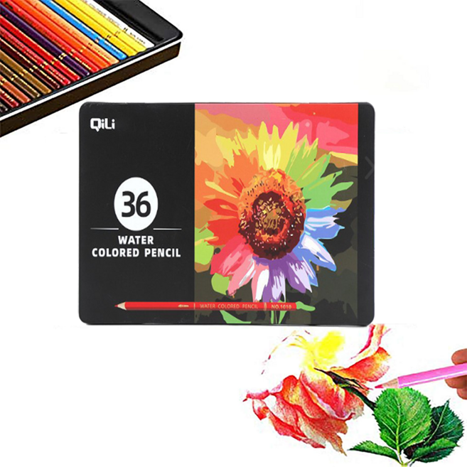 시스슈 전문가용 학생 수성 컬러 색연필 금속 케이스 세트, 1세트, 36색