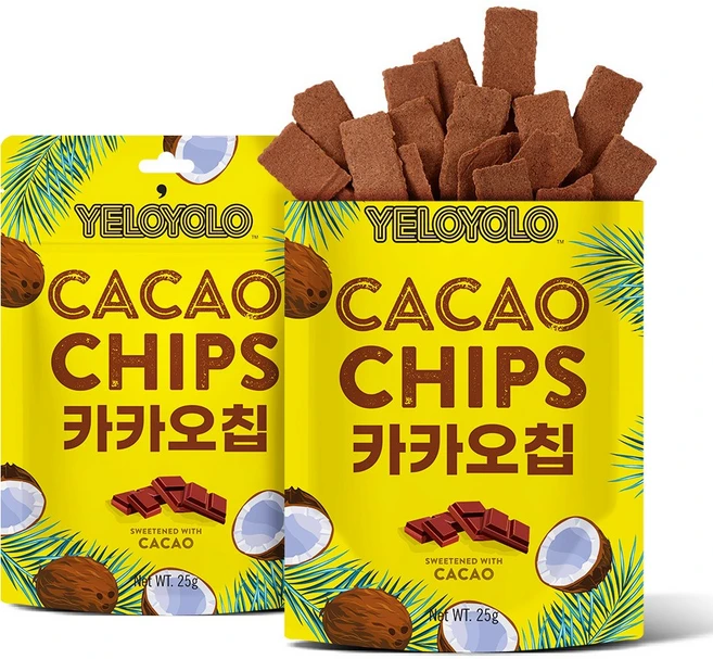 옐로욜로 카카오칩스 저당 간식 코코넛넥타, 25g, 7개 - 쿠팡