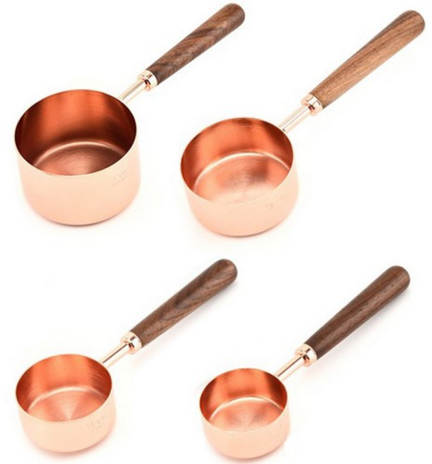 이홈베이킹 나무손잡이 긴 계량컵 로즈골드 60ml + 80ml +125ml + 250ml 세트, 1개