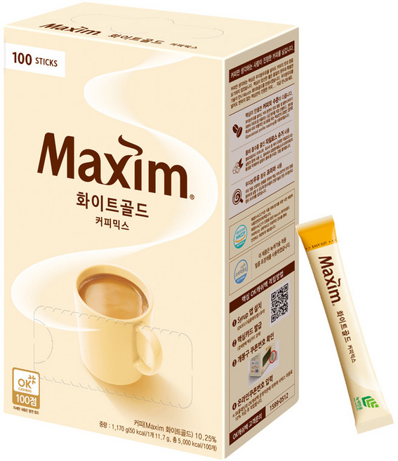 동서식품 일회용 화이트 커피믹스 ( 맥심 100T ) 1개, 11.7g, 100개입