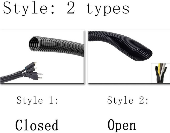 6M 블랙 와이어 컨듀잇 컨볼루티드 튜빙 플라스틱 커버 스플릿 플렉시블 슬리브 스레딩 케이블 프로텍터, Open 21mmx6m, Closed or Open