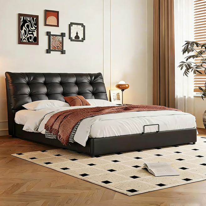 심플 편안한 호텔침대 프레임 - 퀸/킹 침대 (매트제외), 블랙