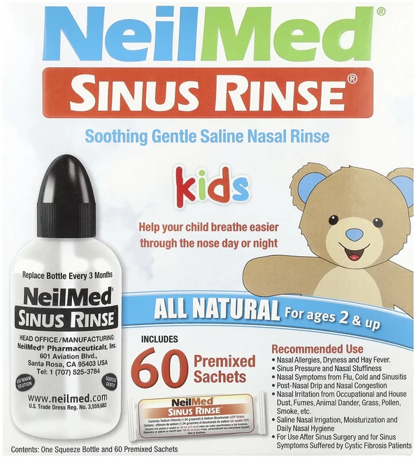 헁복하고 건강하세요 NeilMed 어린이용 Sinus Rinse® 만 2세 이상 스퀴즈 용기 1개 프리믹스 팩 60개 늘 챙기셔야합니다, NeilMed어린이용SinusRinse만2세이상스퀴즈용