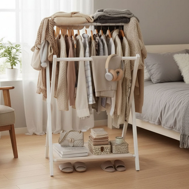 홈럭스 접이식 빨래건조대 다용도 수납 선반 CL100, 화이트