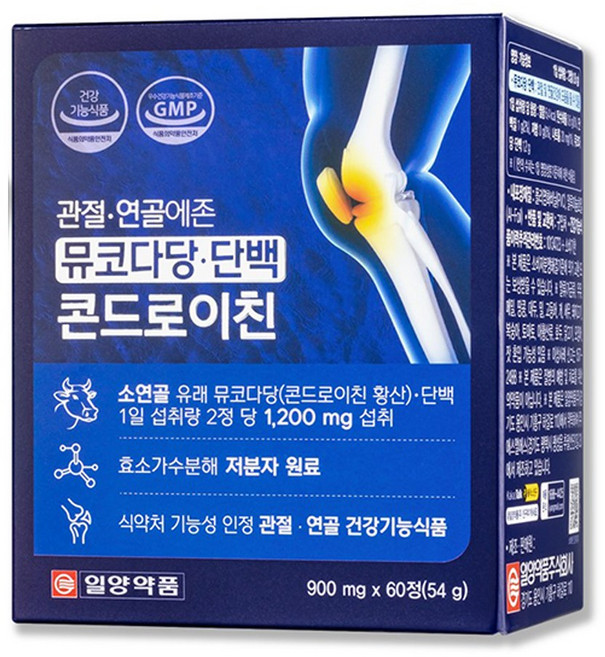 일양약품 관절 연골에존 뮤코다당 단백 콘드로이친 1200 MSM 보스웰리아 추출물 분말 영양제, 60정, 3개
