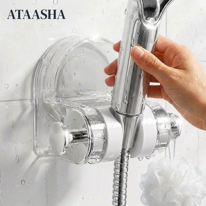 샤워기 거치대 강력 흡착 무타공 각도조절 샤워기 걸이, 은색