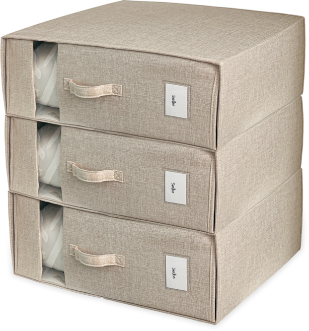 살림공간 스퀘어 이불팩 이불정리함 이불 보관함, 3개, 베이지