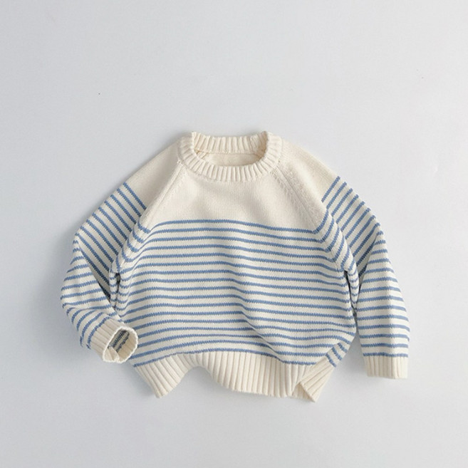 키즈 스웨터 긴팔 라운드넥 스트라이프 니트 티셔츠 남아 여아 상의