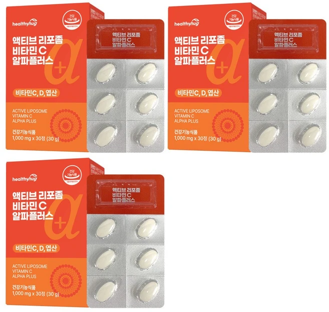 헬씨허그 엑티브 리포좀 비타민C 알파 플러스, 3개, 30정 - 쿠팡