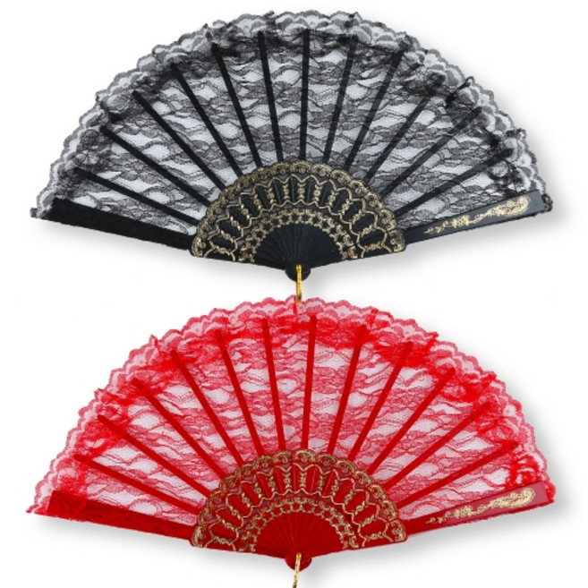 도담 부채 검정레이스 빨강레이스, 검정, 1개