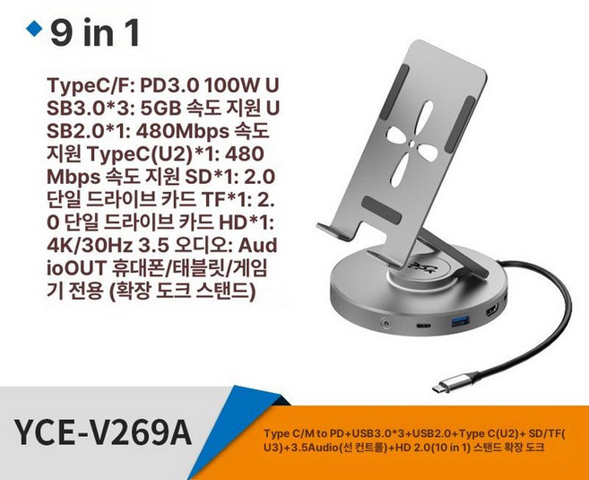 확장 스팀덱 콘솔 거치대 어댑터 도킹스테이션 UMPC, 1개, 9-in-1 스탠드, OneXPlayer F1