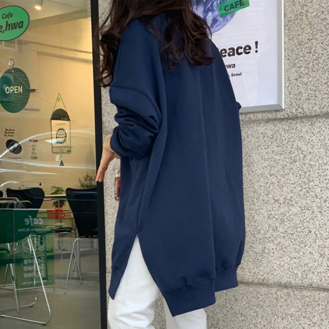 키스홀릭 루즈핏 옆트임 롱 맨투맨 티셔츠